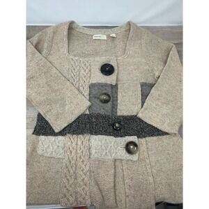 Sleeping On Snow Sweater Womens Small Beige Wool Angora Cardigan Patchwork Knit